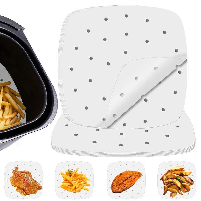 Numola 100 Pcs Air Fryer Liners Disposable Parchment Paper, 10 Inch Perforated Airfryer Sheets for Baking, Square Non-Stick Steamer Liner for Oven, Microwave, Steaming Basket - Image 1